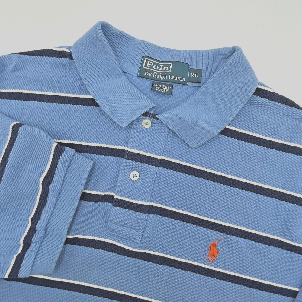 Polo by Ralph Lauren Men's XL Shirt Baby Blue w Blue & White Stripes 100% Cotton